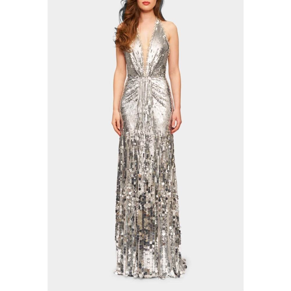 Jenny Packham Mars Sequin-embellished Halterneck Gown